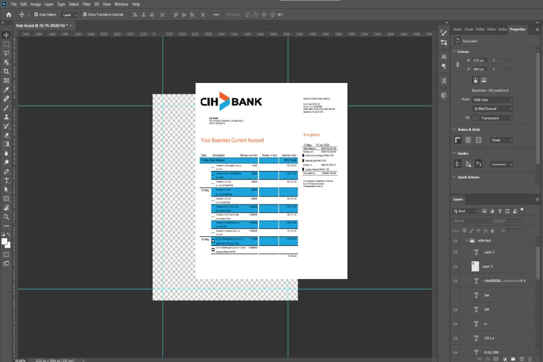 Modèle Word et PDF de relevé bancaire du CIH au Maroc template